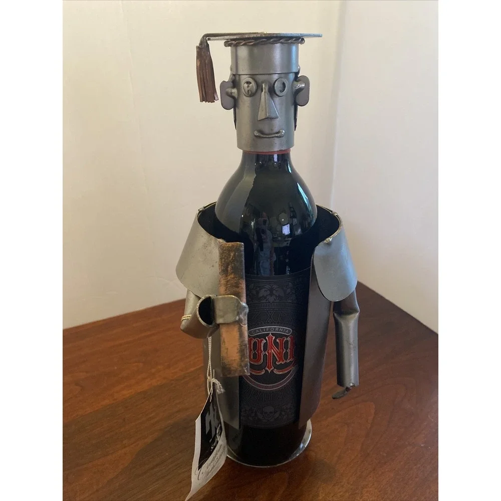H & K  Steel Sculpture Wine Bottle Holder ,‎ Graduate, Man Cave